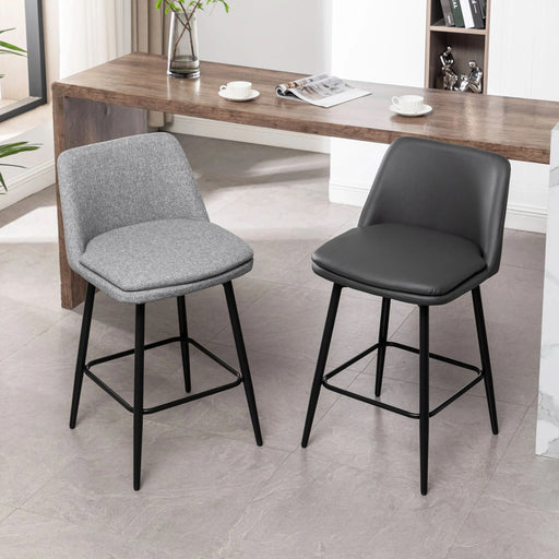 Counter Height Swivel Bar Stools Set of 2, 360° Swivel Upholstered Barstools with Back and Metal Legs, 25.6' Seat Height,Counter Stools for Kitchen Island and Pub,Linen Cloth,Grey Default -DTYStore