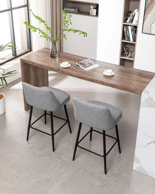 Counter Height Swivel Bar Stools Set of 2, 360° Swivel Upholstered Barstools with Back and Metal Legs, 25.6' Seat Height,Counter Stools for Kitchen Island and Pub,Linen Cloth,Grey Default -DTYStore