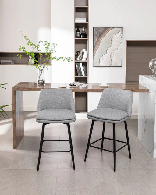 Counter Height Swivel Bar Stools Set of 2, 360° Swivel Upholstered Barstools with Back and Metal Legs, 25.6' Seat Height,Counter Stools for Kitchen Island and Pub,Linen Cloth,Grey Default -DTYStore