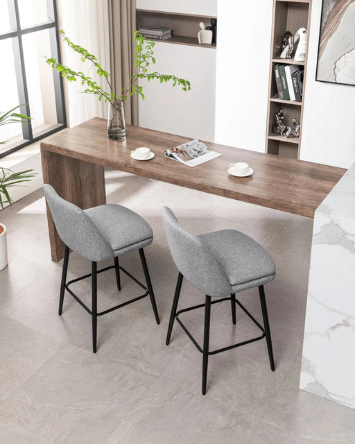 Counter Height Swivel Bar Stools Set of 2, 360° Swivel Upholstered Barstools with Back and Metal Legs, 25.6' Seat Height,Counter Stools for Kitchen Island and Pub,Linen Cloth,Grey Default -DTYStore