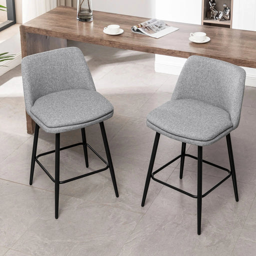 Counter Height Swivel Bar Stools Set of 2, 360° Swivel Upholstered Barstools with Back and Metal Legs, 25.6' Seat Height,Counter Stools for Kitchen Island and Pub,Linen Cloth,Grey Default -DTYStore