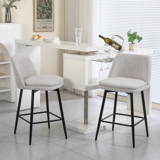 Counter Height Swivel Bar Stools Set of 2, 360° Swivel Upholstered Barstools with Back and Metal Legs, 25.6' Seat Height,Counter Stools for Kitchen Island and Pub,Linen Cloth,Off White Linen. Default -DTYStore