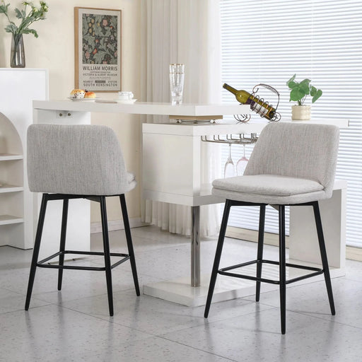 Counter Height Swivel Bar Stools Set of 2, 360° Swivel Upholstered Barstools with Back and Metal Legs, 25.6' Seat Height,Counter Stools for Kitchen Island and Pub,Linen Cloth,Off White Linen. Default -DTYStore