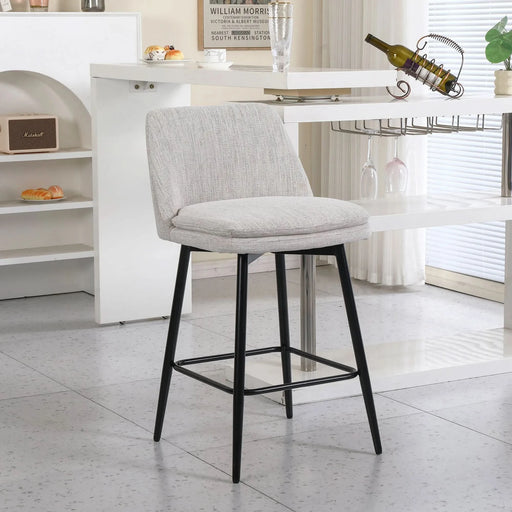 Counter Height Swivel Bar Stools Set of 2, 360° Swivel Upholstered Barstools with Back and Metal Legs, 25.6' Seat Height,Counter Stools for Kitchen Island and Pub,Linen Cloth,Off White Linen. Default -DTYStore