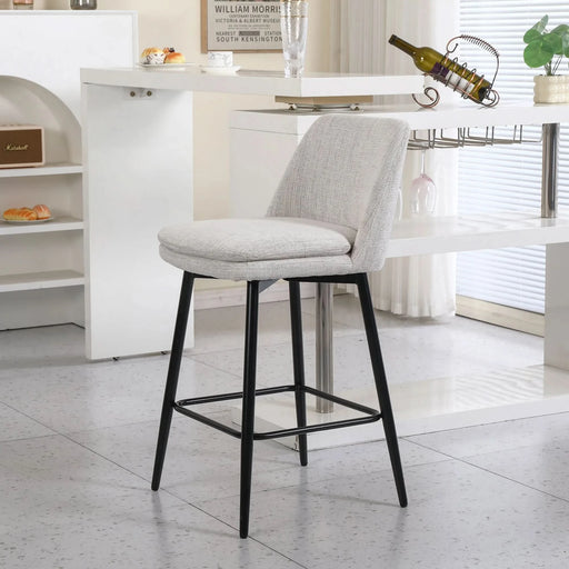 Counter Height Swivel Bar Stools Set of 2, 360° Swivel Upholstered Barstools with Back and Metal Legs, 25.6' Seat Height,Counter Stools for Kitchen Island and Pub,Linen Cloth,Off White Linen. Default -DTYStore