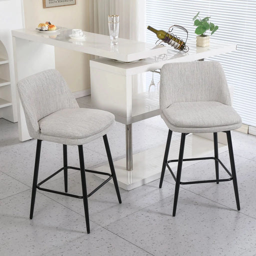 Counter Height Swivel Bar Stools Set of 2, 360° Swivel Upholstered Barstools with Back and Metal Legs, 25.6' Seat Height,Counter Stools for Kitchen Island and Pub,Linen Cloth,Off White Linen. Default -DTYStore