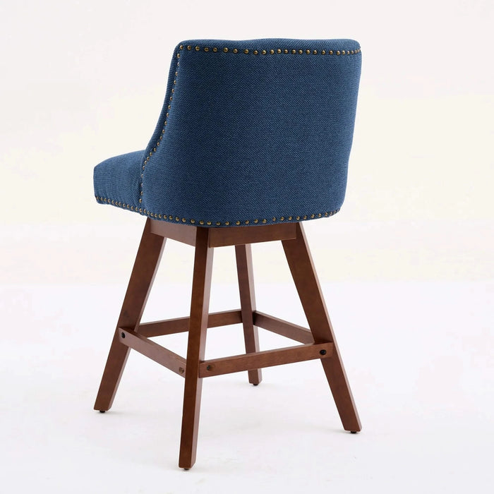 Counter Height Swivel Barstools, 26'' H Seat Height Upholstered Bar Stools Set of 2, Fabric in Blue Default -DTYStore