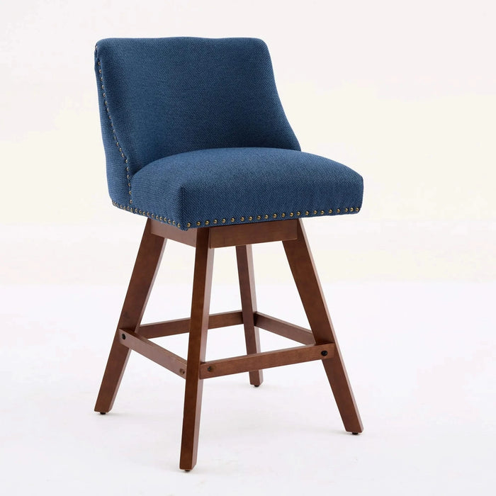 Counter Height Swivel Barstools, 26'' H Seat Height Upholstered Bar Stools Set of 2, Fabric in Blue Default -DTYStore