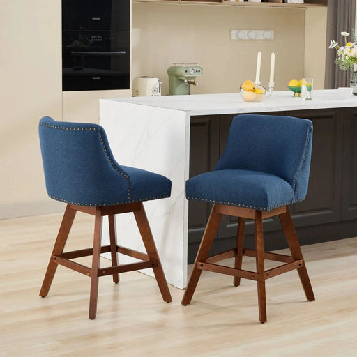 Counter Height Swivel Barstools, 26'' H Seat Height Upholstered Bar Stools Set of 2, Fabric in Blue Default -DTYStore
