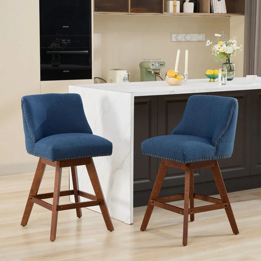 Counter Height Swivel Barstools, 26'' H Seat Height Upholstered Bar Stools Set of 2, Fabric in Blue Default -DTYStore
