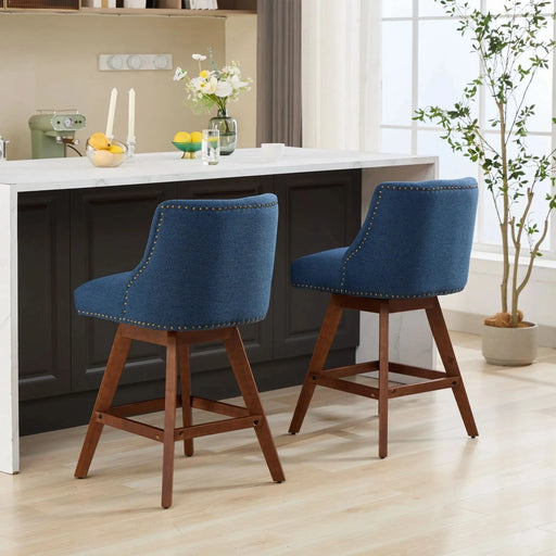Counter Height Swivel Barstools, 26'' H Seat Height Upholstered Bar Stools Set of 2, Fabric in Blue Default -DTYStore