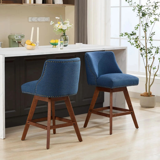 Counter Height Swivel Barstools, 26'' H Seat Height Upholstered Bar Stools Set of 2, Fabric in Blue Default -DTYStore