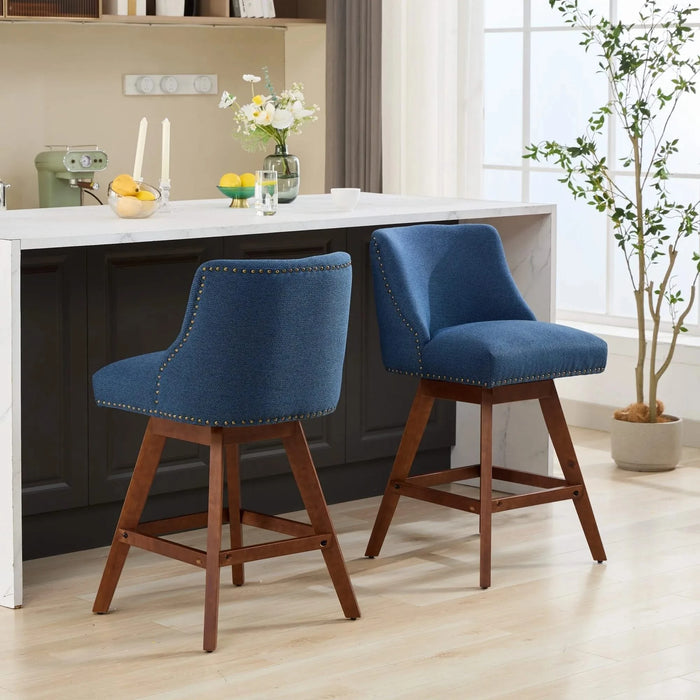 Counter Height Swivel Barstools, 26'' H Seat Height Upholstered Bar Stools Set of 2, Fabric in Blue Default -DTYStore