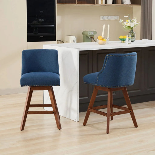 Counter Height Swivel Barstools, 26'' H Seat Height Upholstered Bar Stools Set of 2, Fabric in Blue Default -DTYStore
