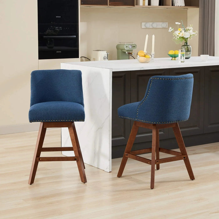 Counter Height Swivel Barstools, 26'' H Seat Height Upholstered Bar Stools Set of 2, Fabric in Blue Default -DTYStore