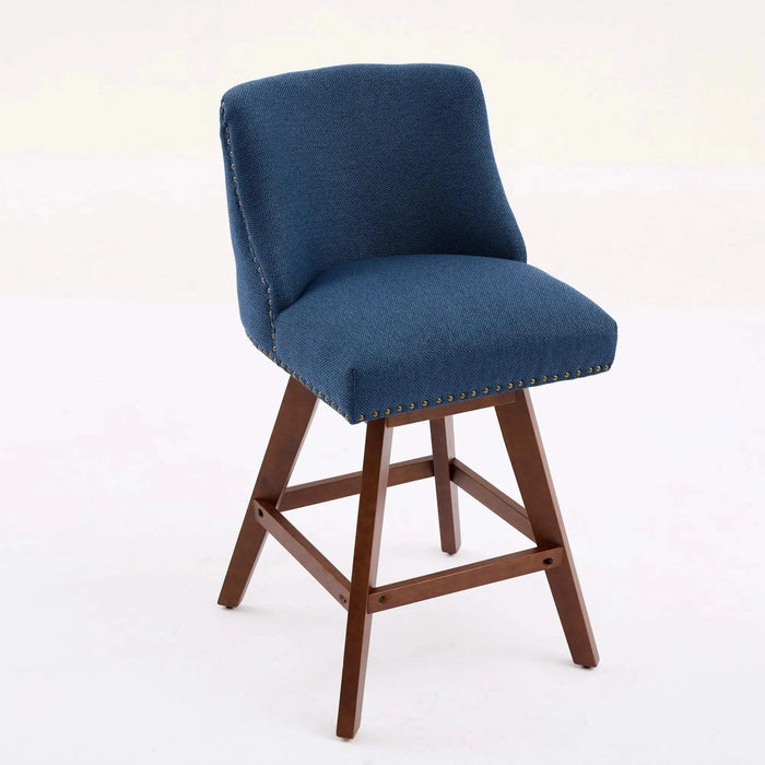Counter Height Swivel Barstools, 26'' H Seat Height Upholstered Bar Stools Set of 2, Fabric in Blue Default -DTYStore