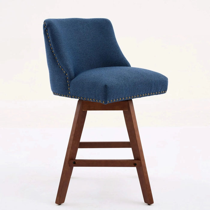 Counter Height Swivel Barstools, 26'' H Seat Height Upholstered Bar Stools Set of 2, Fabric in Blue Default -DTYStore