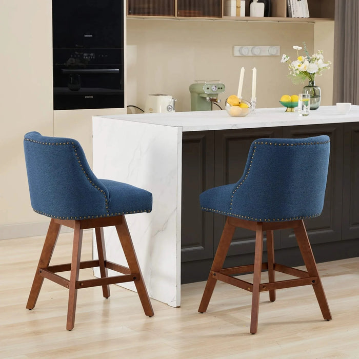 Counter Height Swivel Barstools, 26'' H Seat Height Upholstered Bar Stools Set of 2, Fabric in Blue Default -DTYStore