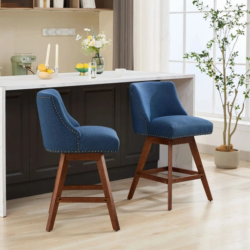 Counter Height Swivel Barstools, 26'' H Seat Height Upholstered Bar Stools Set of 2, Fabric in Blue Default -DTYStore