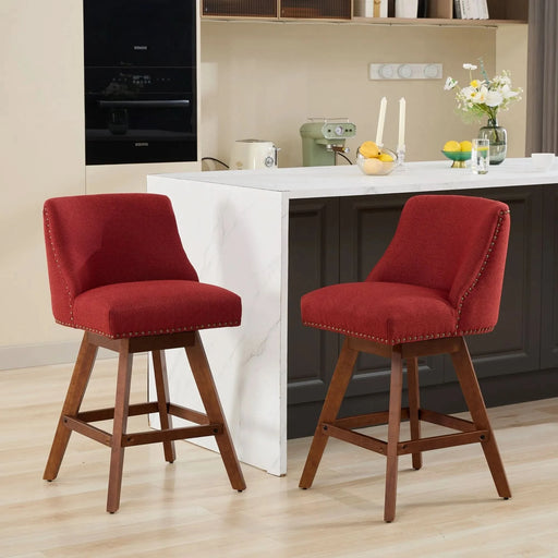 Counter Height Swivel Barstools, 26'' H Seat Height Upholstered Bar Stools Set of 2, Fabric in Wine Red Default -DTYStore
