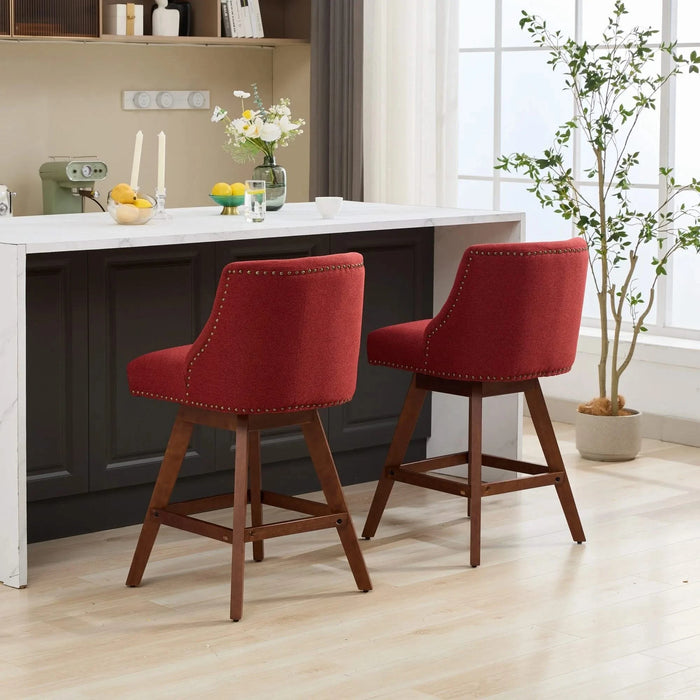 Counter Height Swivel Barstools, 26'' H Seat Height Upholstered Bar Stools Set of 2, Fabric in Wine Red Default -DTYStore