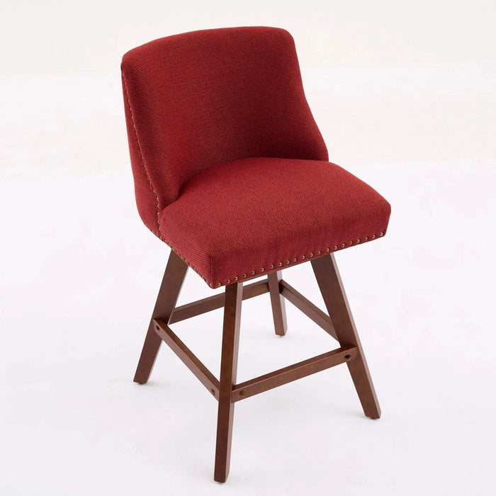 Counter Height Swivel Barstools, 26'' H Seat Height Upholstered Bar Stools Set of 2, Fabric in Wine Red Default -DTYStore
