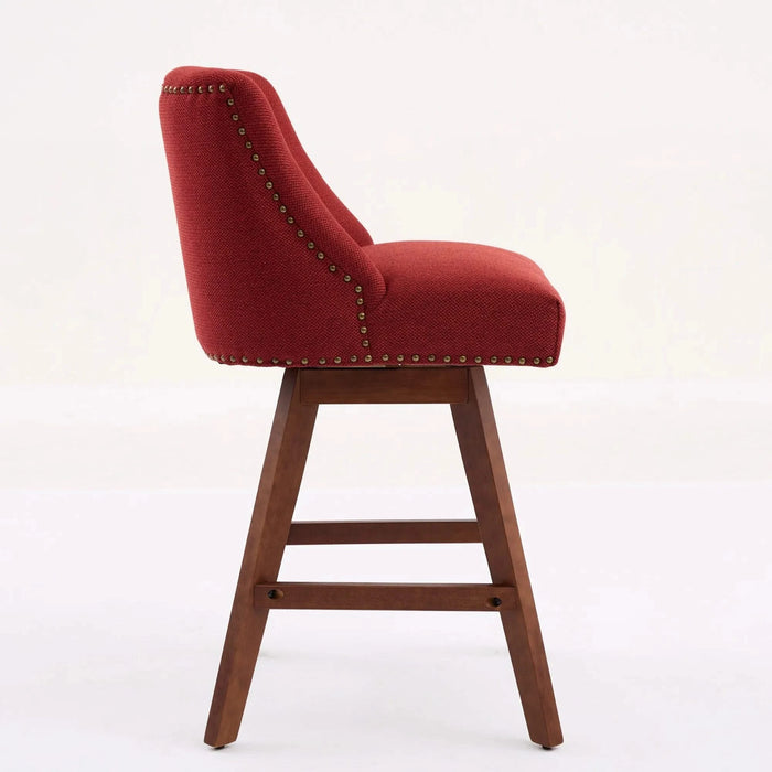 Counter Height Swivel Barstools, 26'' H Seat Height Upholstered Bar Stools Set of 2, Fabric in Wine Red Default -DTYStore