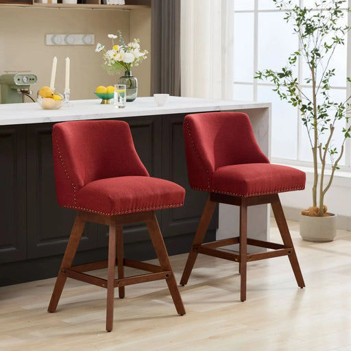 Counter Height Swivel Barstools, 26'' H Seat Height Upholstered Bar Stools Set of 2, Fabric in Wine Red Default -DTYStore