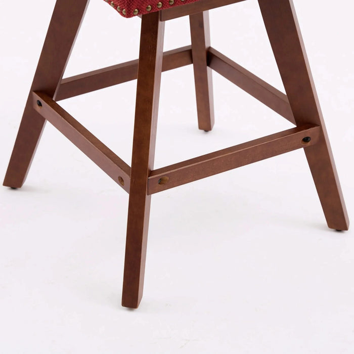 Counter Height Swivel Barstools, 26'' H Seat Height Upholstered Bar Stools Set of 2, Fabric in Wine Red Default -DTYStore