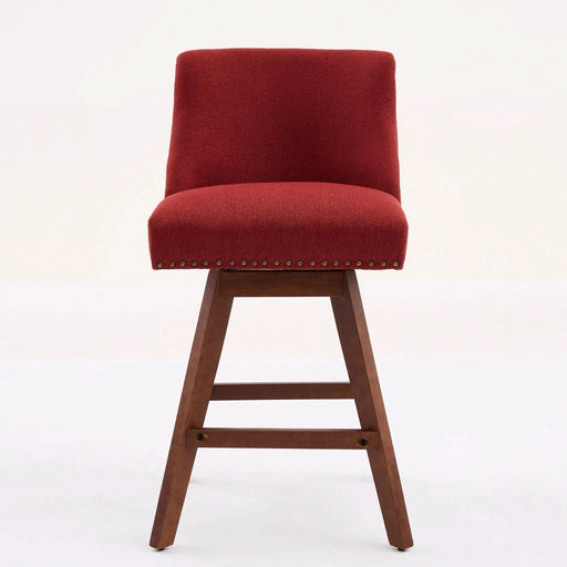 Counter Height Swivel Barstools, 26'' H Seat Height Upholstered Bar Stools Set of 2, Fabric in Wine Red Default -DTYStore