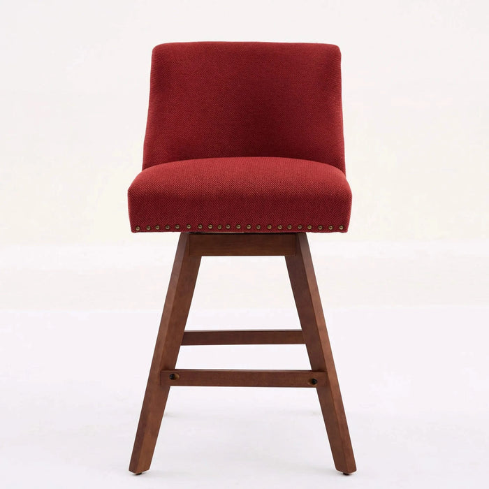 Counter Height Swivel Barstools, 26'' H Seat Height Upholstered Bar Stools Set of 2, Fabric in Wine Red Default -DTYStore