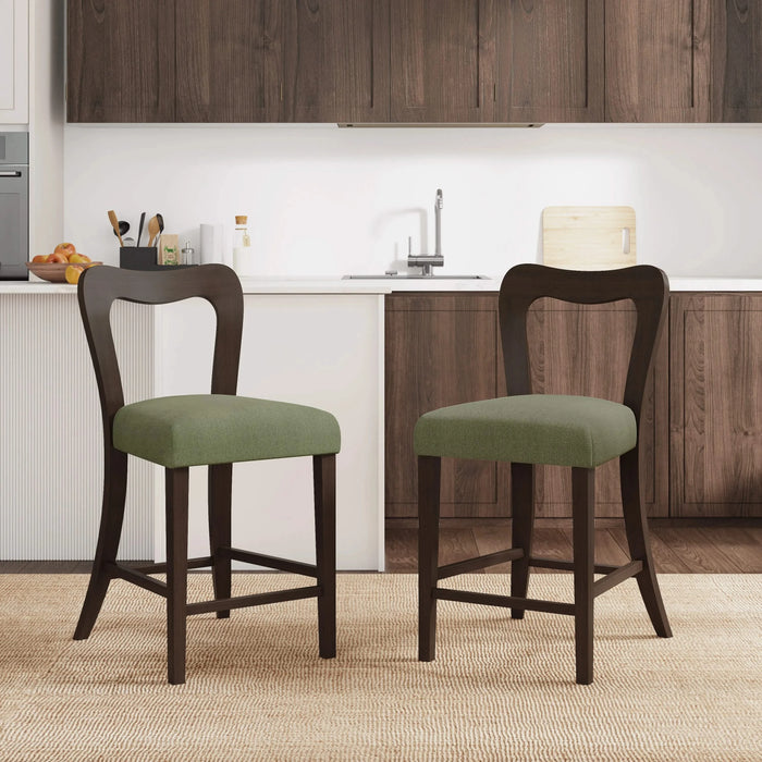 Counter Stool Without Arm(dark brown+green) Set of 2 Default -DTYStore