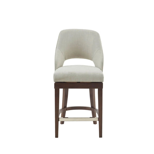 Counter Stool with Swivel Seat in Cream Upholstery and Solid Wood Legs Default -DTYStore