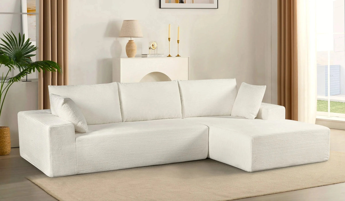 CozyForm Convertible Sectional Sofa in Soft Corduroy, Modern Comfy Couch with Full Foam Cushioning, Cozy Sleeper Sectional for Living Room, Bedroom, No Assembly Required, Ivory - Right Facing Default -DTYStore