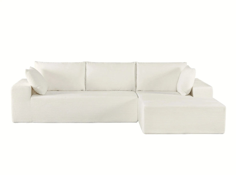 CozyForm Convertible Sectional Sofa in Soft Corduroy, Modern Comfy Couch with Full Foam Cushioning, Cozy Sleeper Sectional for Living Room, Bedroom, No Assembly Required, Ivory - Right Facing Default -DTYStore