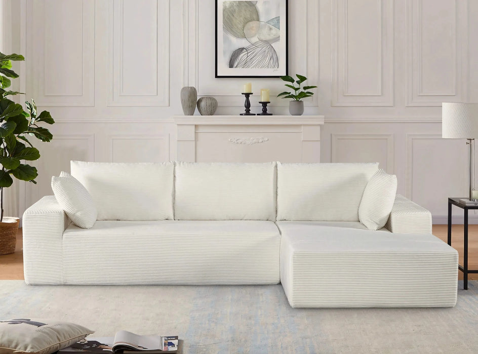 CozyForm Convertible Sectional Sofa in Soft Corduroy, Modern Comfy Couch with Full Foam Cushioning, Cozy Sleeper Sectional for Living Room, Bedroom, No Assembly Required, Ivory - Right Facing Default -DTYStore
