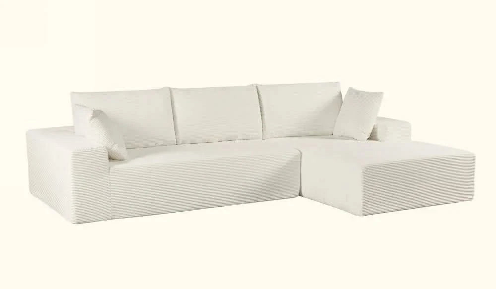 CozyForm Convertible Sectional Sofa in Soft Corduroy, Modern Comfy Couch with Full Foam Cushioning, Cozy Sleeper Sectional for Living Room, Bedroom, No Assembly Required, Ivory - Right Facing Default -DTYStore