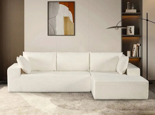 CozyForm Convertible Sectional Sofa in Soft Corduroy, Modern Comfy Couch with Full Foam Cushioning, Cozy Sleeper Sectional for Living Room, Bedroom, No Assembly Required, Ivory - Right Facing Default -DTYStore