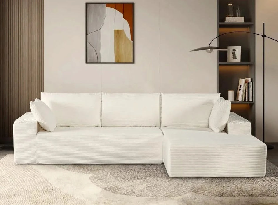 CozyForm Convertible Sectional Sofa in Soft Corduroy, Modern Comfy Couch with Full Foam Cushioning, Cozy Sleeper Sectional for Living Room, Bedroom, No Assembly Required, Ivory - Right Facing Default -DTYStore