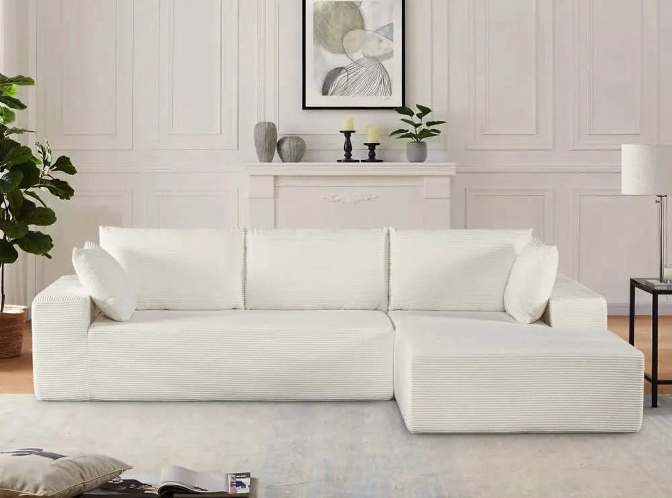 CozyForm Convertible Sectional Sofa in Soft Corduroy, Modern Comfy Couch with Full Foam Cushioning, Cozy Sleeper Sectional for Living Room, Bedroom, No Assembly Required, Ivory - Right Facing Default -DTYStore