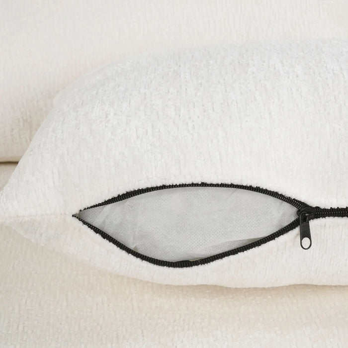 Cream Tweed Chenille Sectional Sofa with Pull-out Bed and Storage Ottoman, 112.2' for Living Room Default -DTYStore