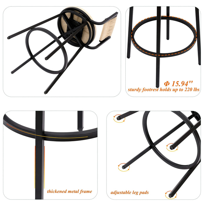 Creamy White Bar Stools Swivel Counter Chairs with Metal Frame Set of 2 Hand Woven Paper Rope Dining Barstools for Kitchen Counter (Creamy White) Default -DTYStore