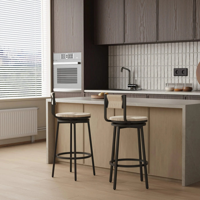 Creamy White Bar Stools Swivel Counter Chairs with Metal Frame Set of 2 Hand Woven Paper Rope Dining Barstools for Kitchen Counter (Creamy White) Default -DTYStore