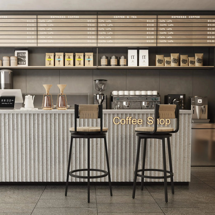 Creamy White Bar Stools Swivel Counter Chairs with Metal Frame Set of 2 Hand Woven Paper Rope Dining Barstools for Kitchen Counter (Creamy White) Default -DTYStore