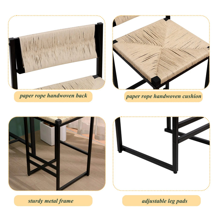 Creamy White Paper Rope Woven Bar Stools Set of 2 with Footrest for Kitchen Island, Dining Room Default -DTYStore