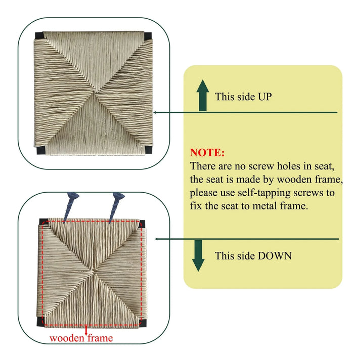 Creamy White Paper Rope Woven Bar Stools Set of 2 with Footrest for Kitchen Island, Dining Room Default -DTYStore