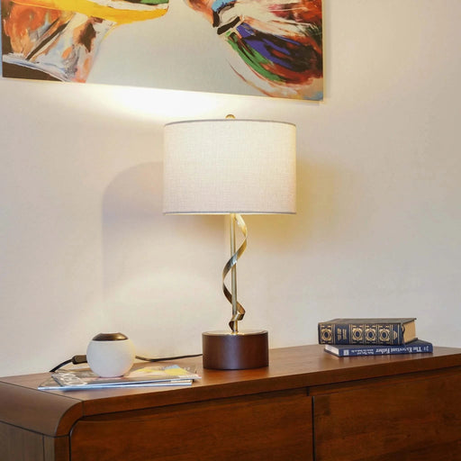 Creative Solid Wood Nightstand Desk Lamp with Twisted Metal and Linen Shade, 110V, 22 Inch Default -DTYStore
