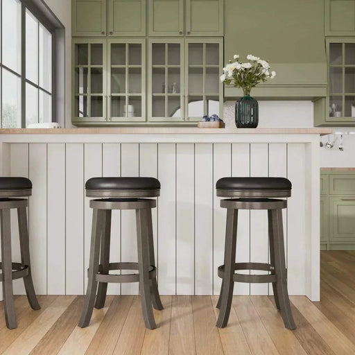 Creede Backless Fabric Swivel Stool, 24" Counter or 30” Bar Stool 30" Bar Height Weathered Gray Charcoal Fabric -DTYStore