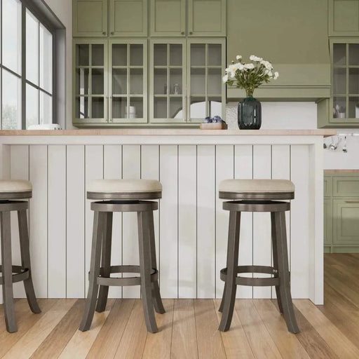 Creede Backless Fabric Swivel Stool, 24" Counter or 30” Bar Stool 30" Bar Height Weathered Gray Charcoal Fabric -DTYStore