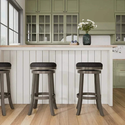 Creede Backless Fabric Swivel Stool, 24" Counter or 30” Bar Stool 30" Bar Height Weathered Gray Charcoal Fabric -DTYStore